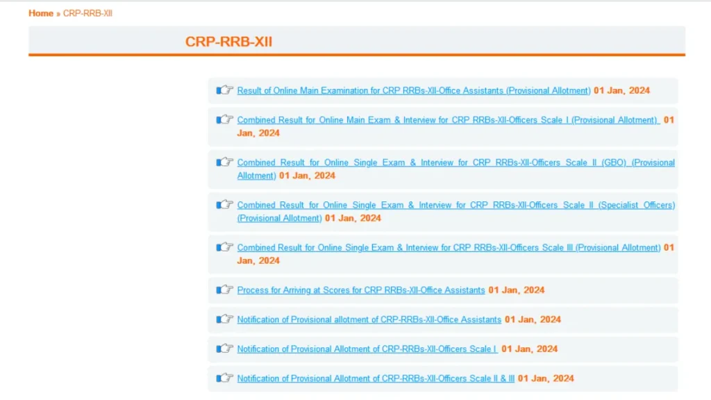 IBPS RRB Clerk Mains Provisional Allotment Result Download Link